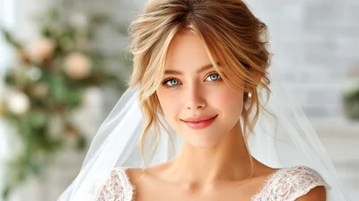 Beautiful Young Bride With Blonde Hair And Veil