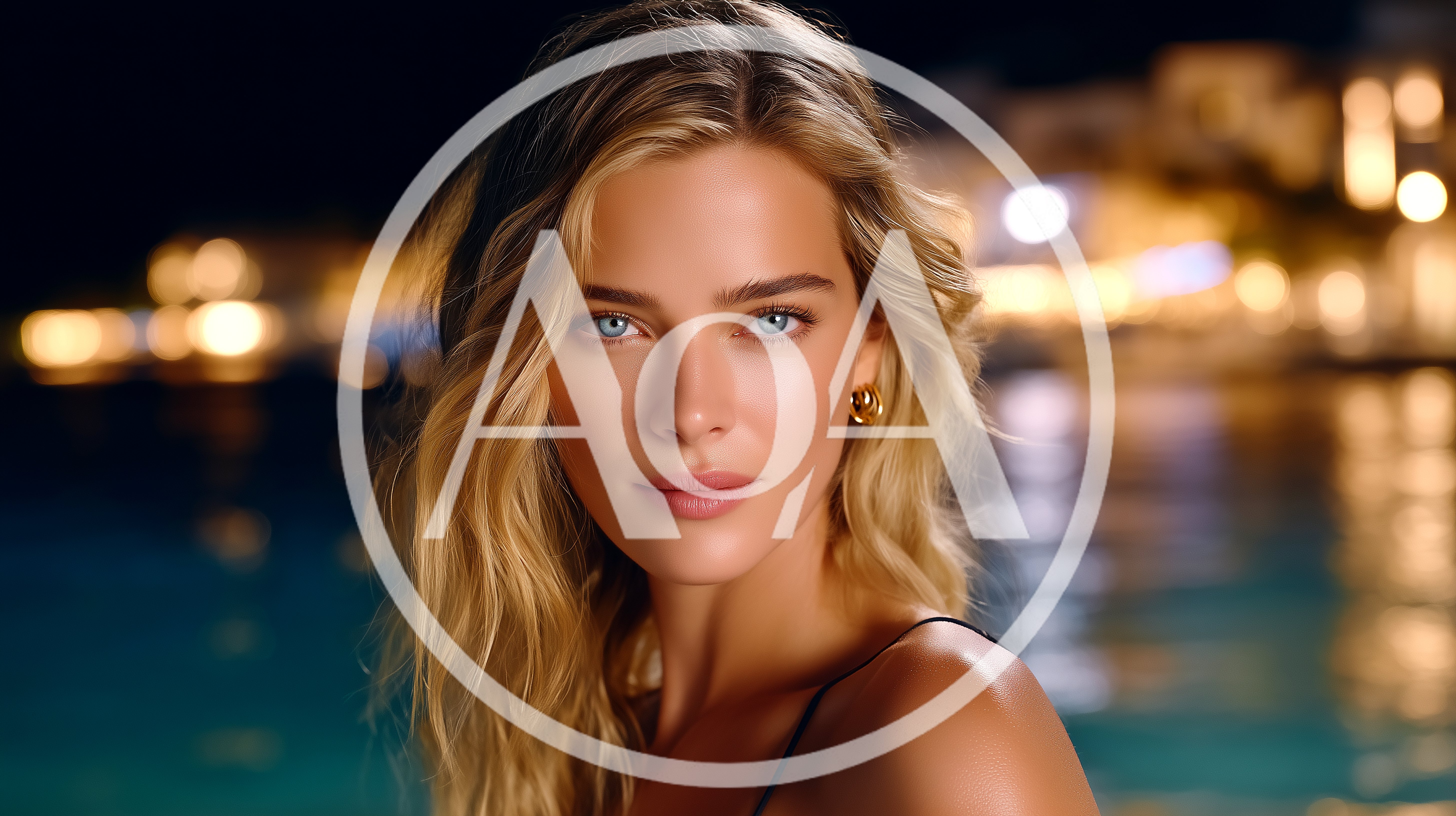 Portrait Of A Beautiful Blonde Woman At Night