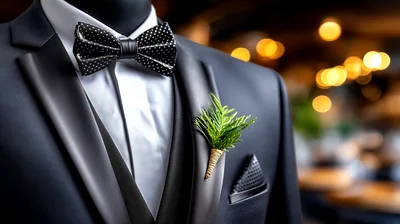 Elegant Groom Suit With Bow Tie And Boutonniere