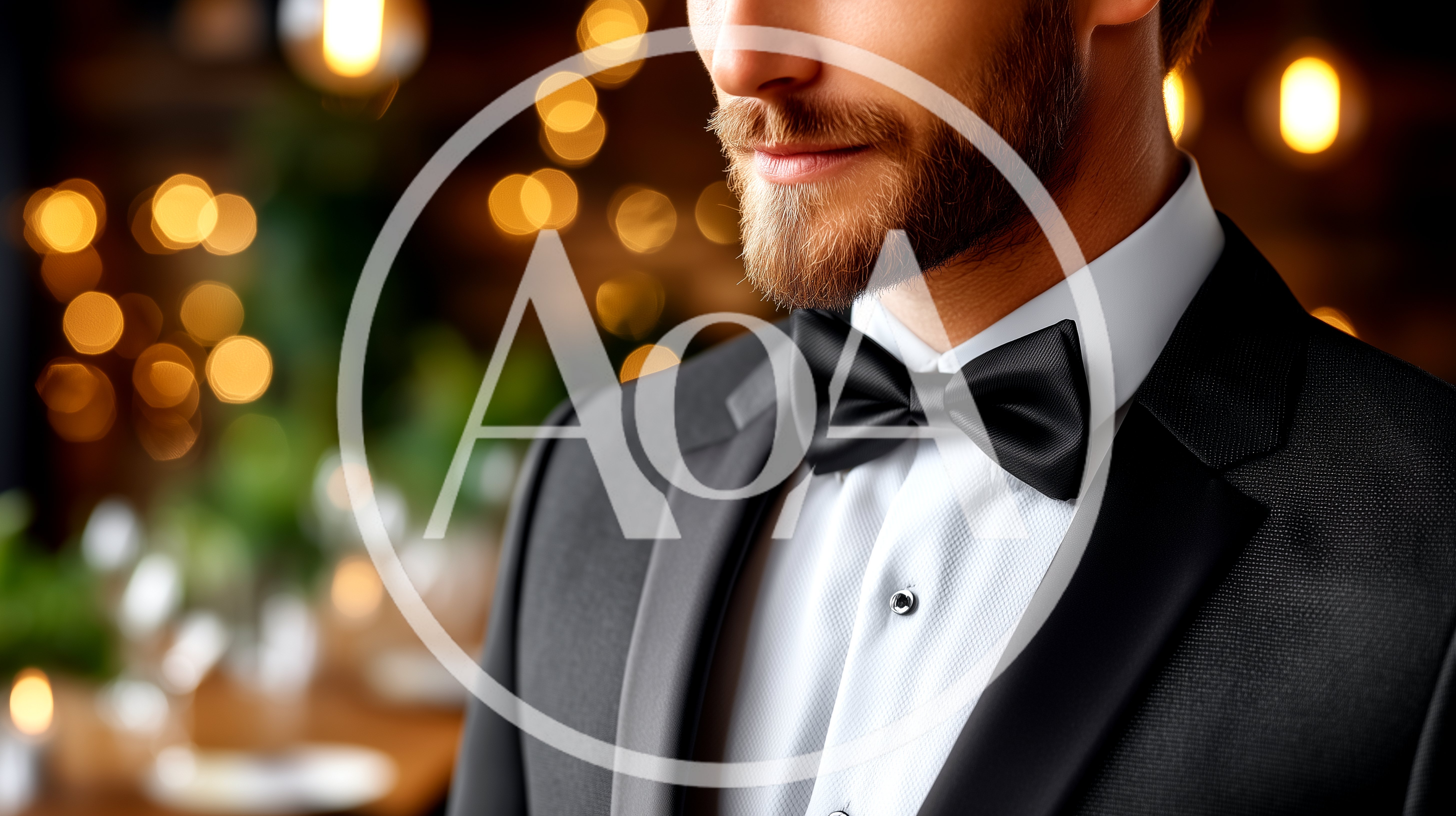 Elegant Man Wearing A Black Tuxedo And Bow Tie