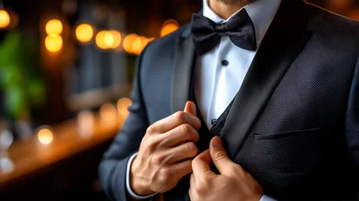 Man Adjusting His Tuxedo Jacket At A Formal Event