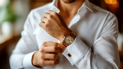 Man Adjusting Cufflinks On White Dress Shirt