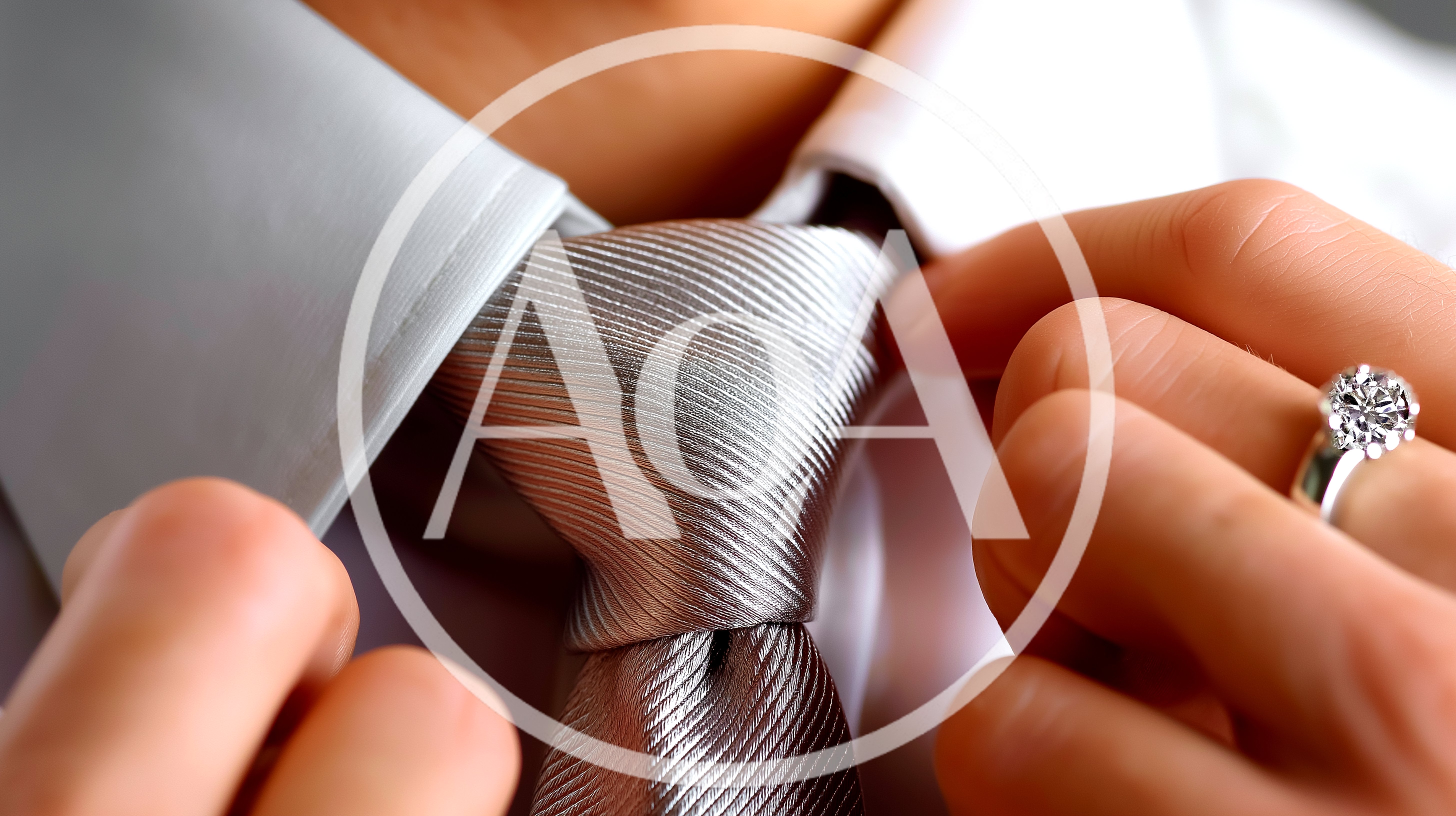 Close Up Of A Man Adjusting His Silver Tie