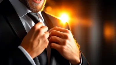 Man Adjusting Black Tie In Formal Suit