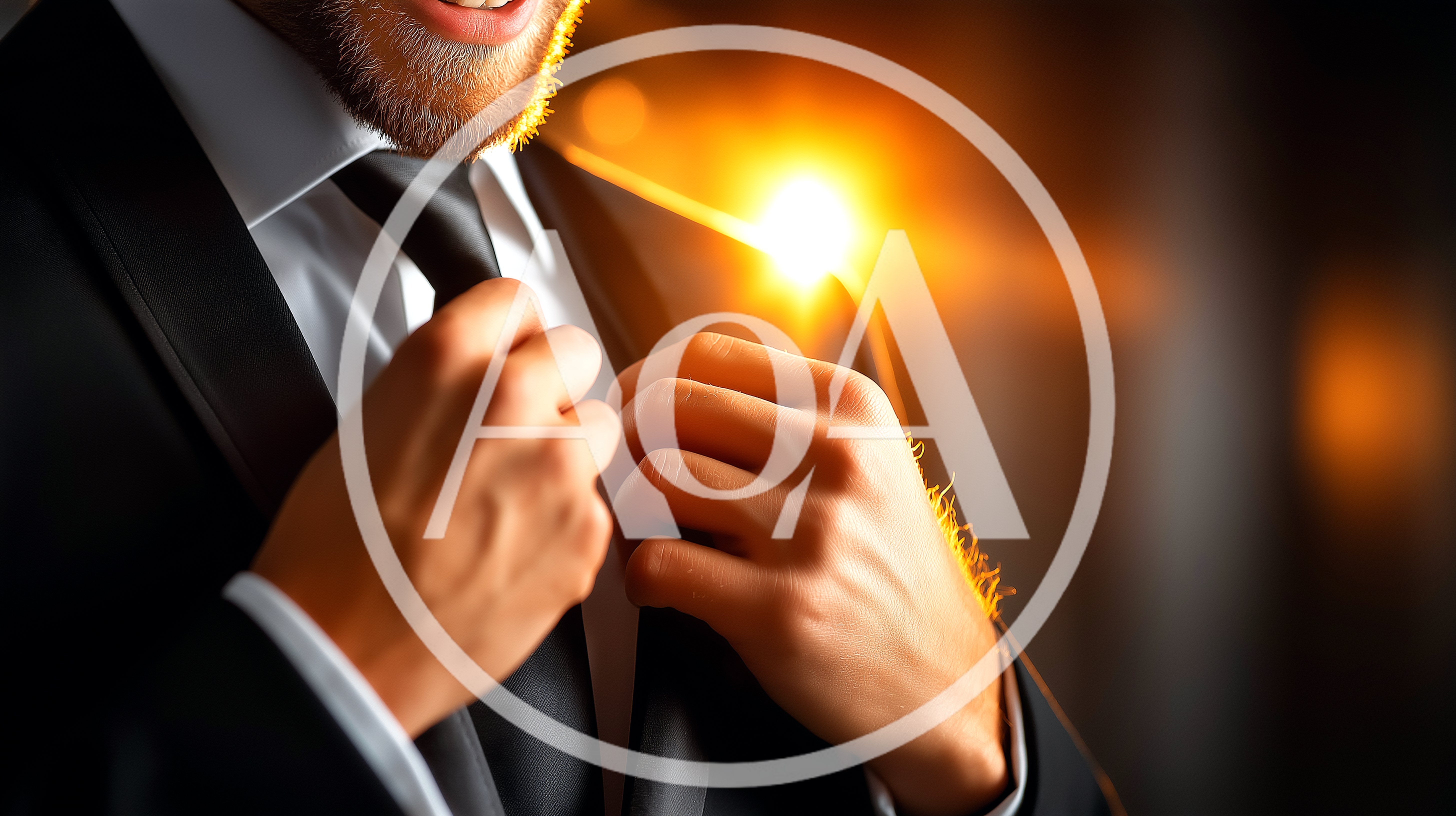 Man Adjusting Black Tie In Formal Suit