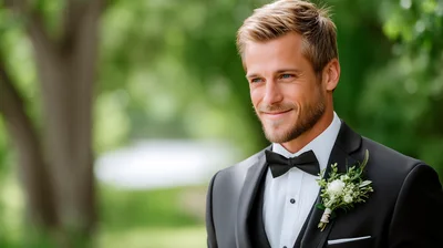 Handsome Groom Smiling In A Formal Black Tuxedo