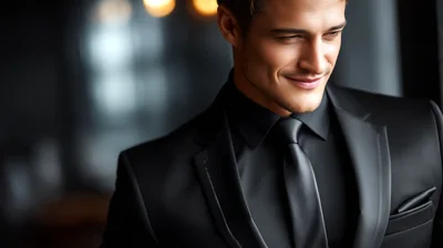 Handsome Man In Black Suit And Tie