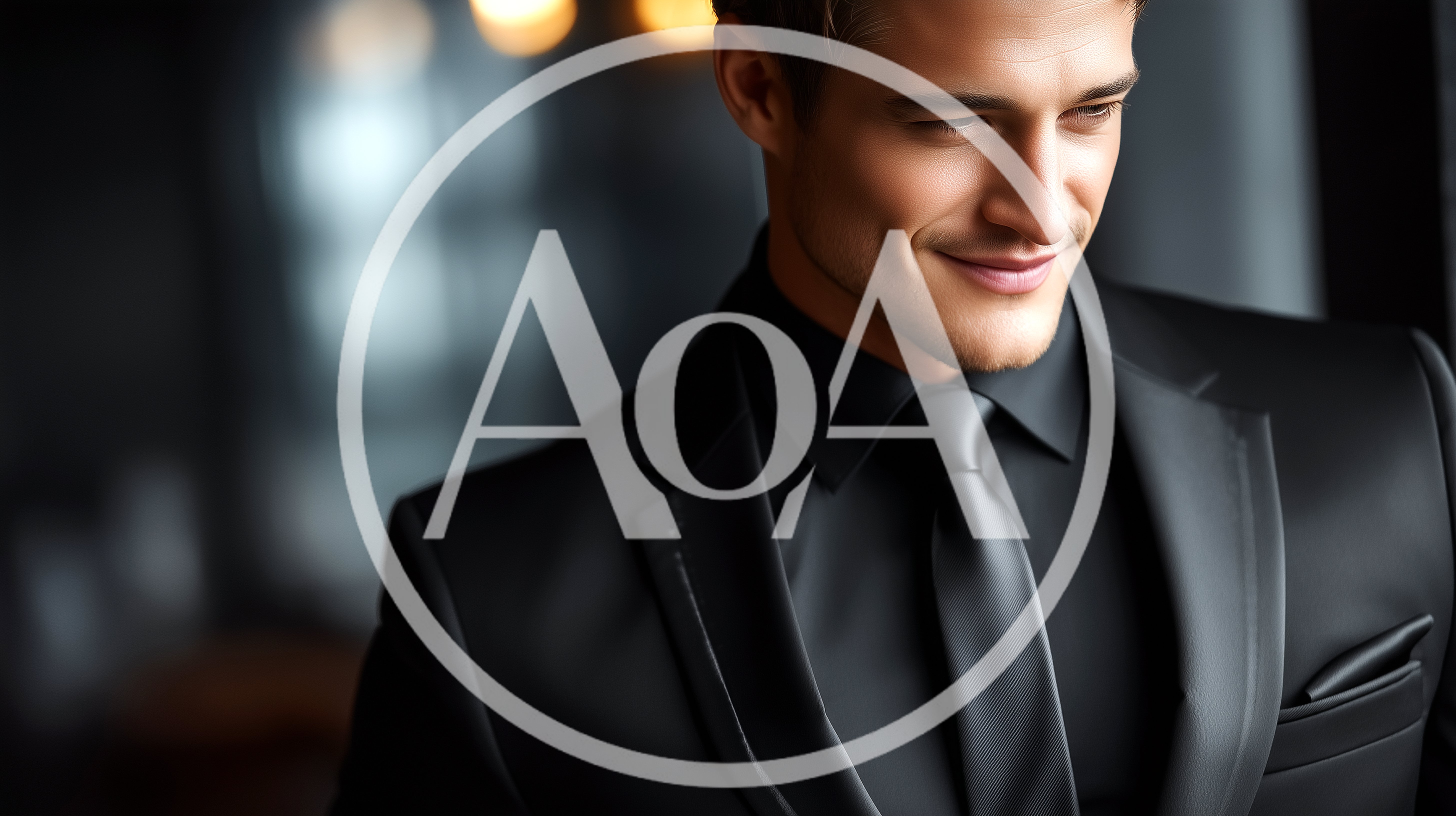 Handsome Man In Black Suit And Tie