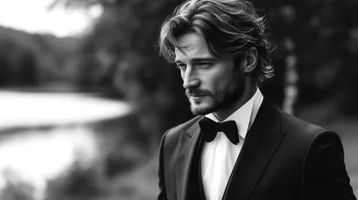 Handsome Man In Tuxedo Standing Outdoors