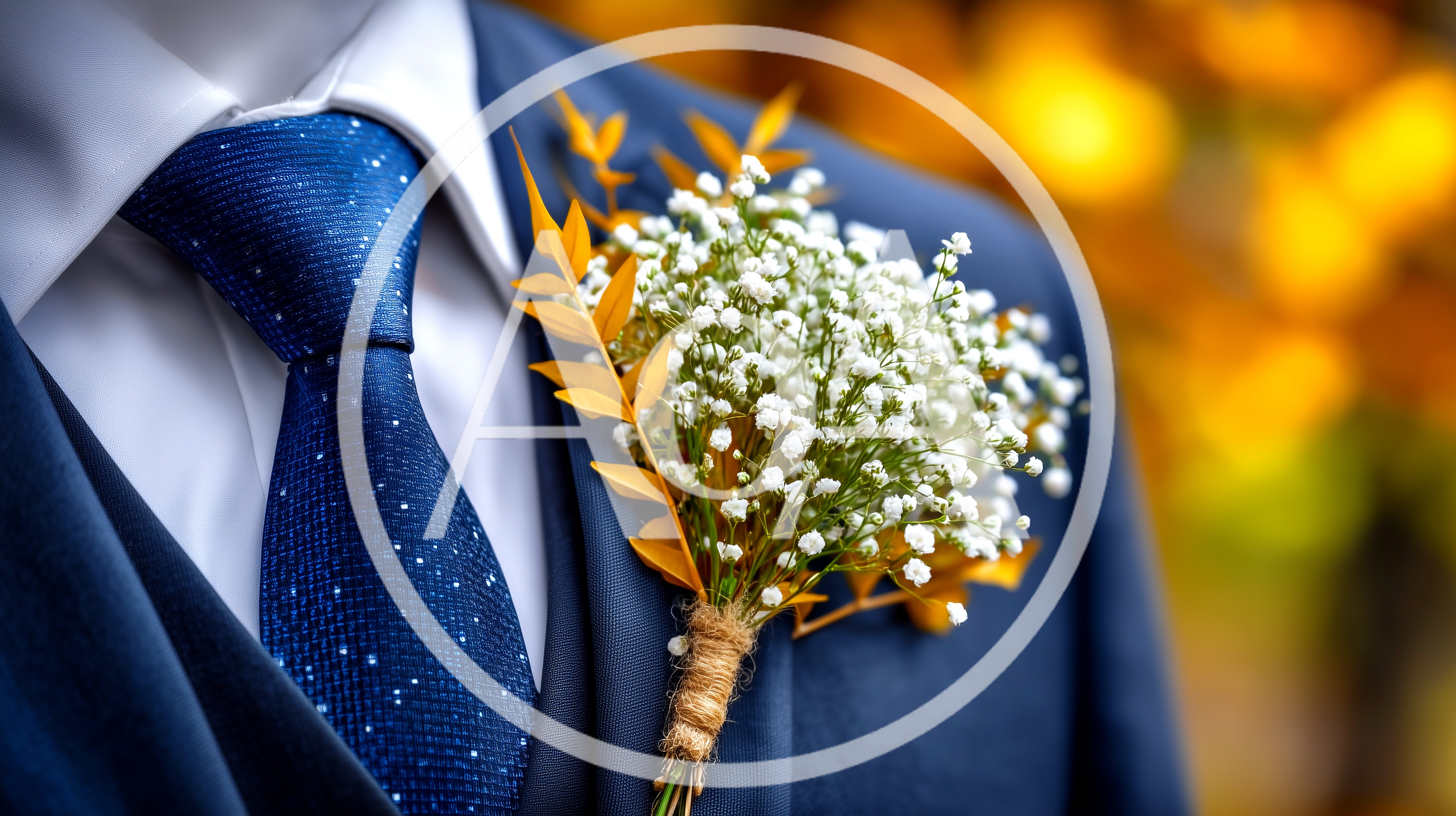 Groom Wearing Blue Suit With Baby Breath Boutonniere
