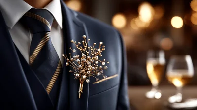 Groom Wearing Elegant Suit With Decorative Floral Boutonniere