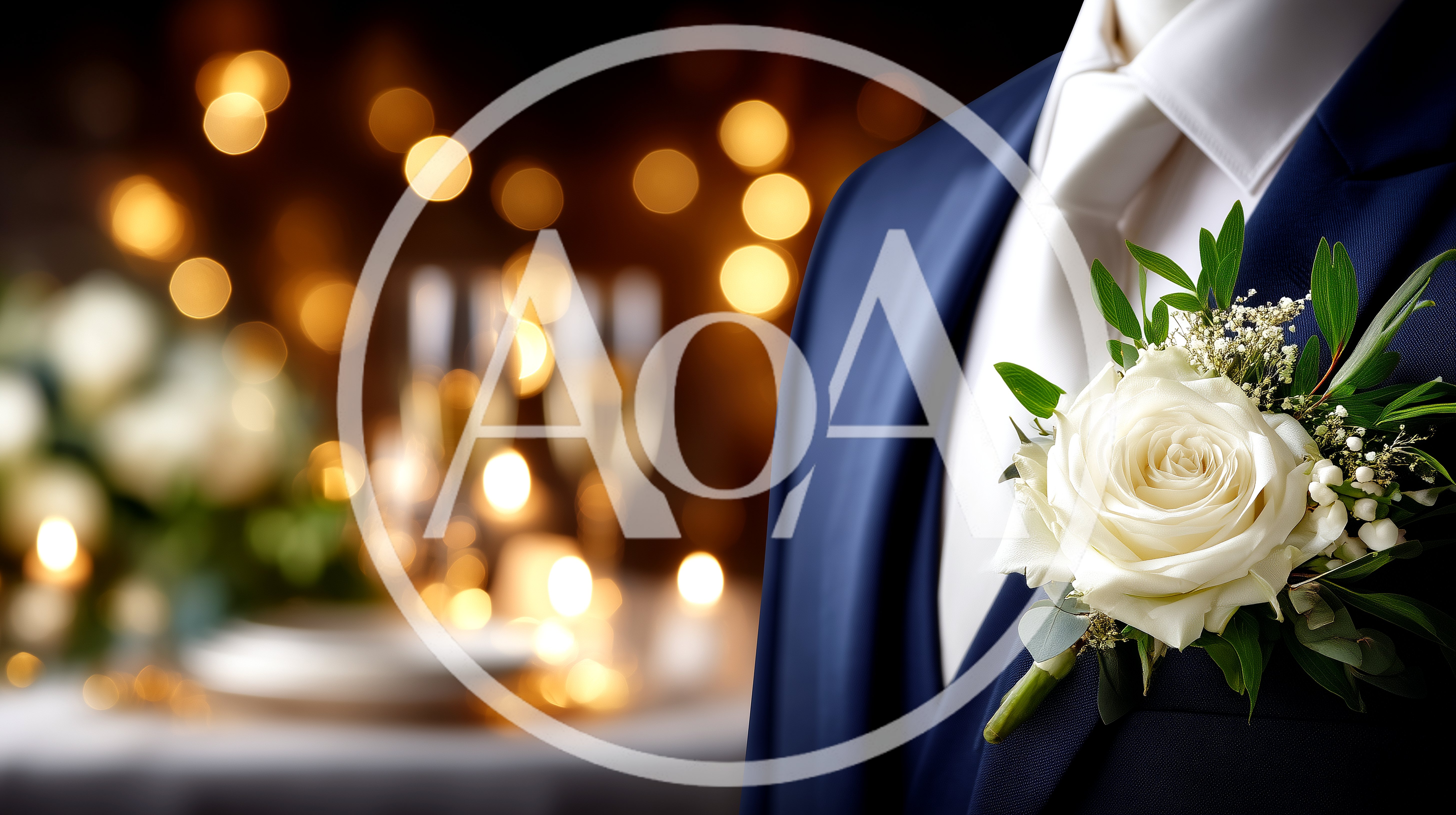 Groom Wearing White Rose Boutonniere at Wedding Reception
