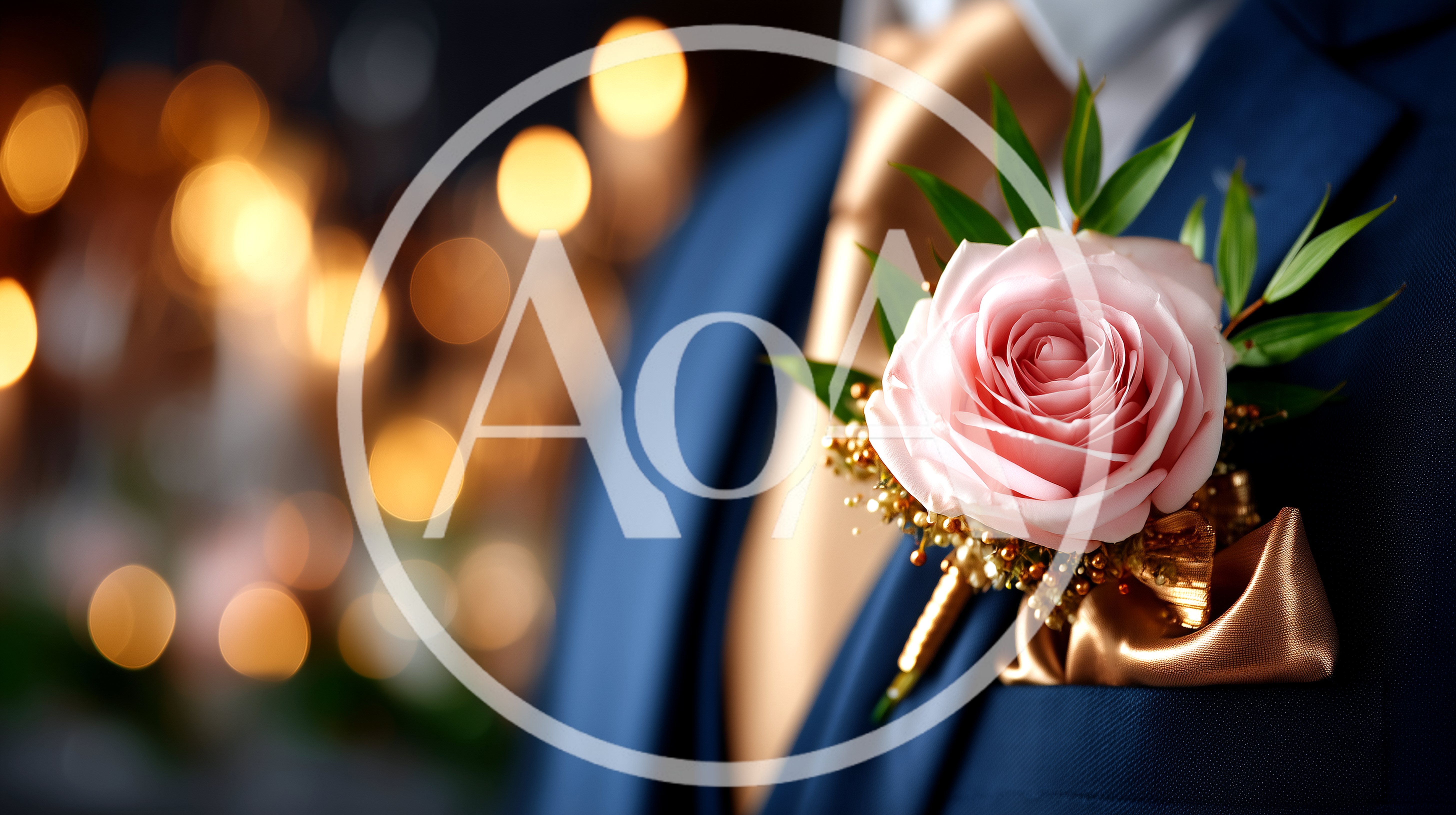 Groom Wearing A Pink Rose Boutonniere On Blue Suit