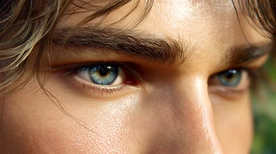 Close Up Portrait Of A Young Man With Blue Eyes
