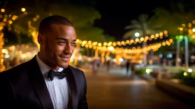 Handsome Man in Tuxedo Smiling at Evening Event