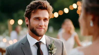 Groom Looking Lovingly At Bride During Wedding Ceremony