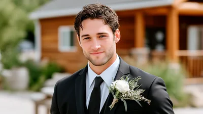 Handsome Groom Wearing Black Suit With Floral Boutonniere