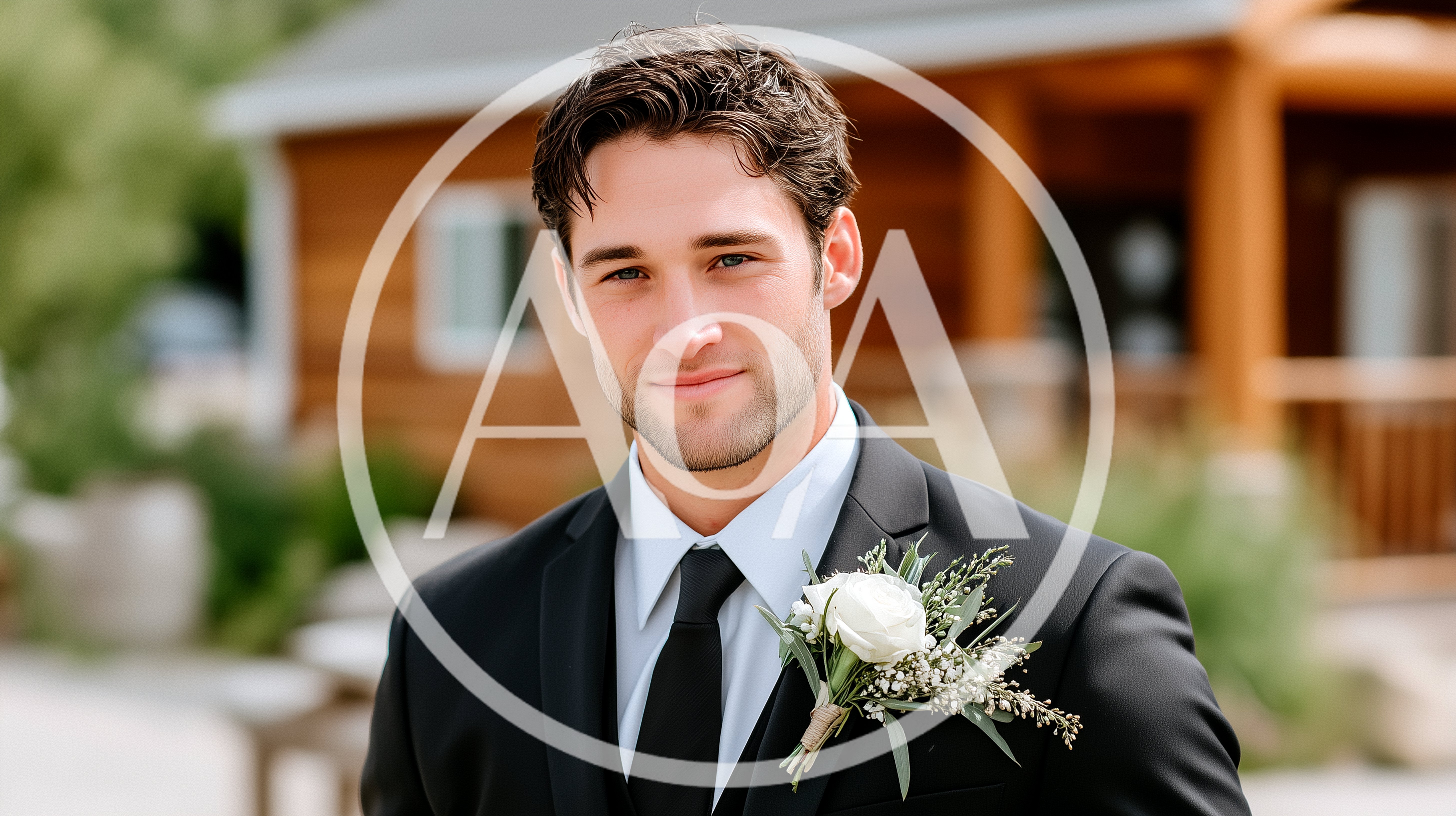 Handsome Groom Wearing Black Suit With Floral Boutonniere