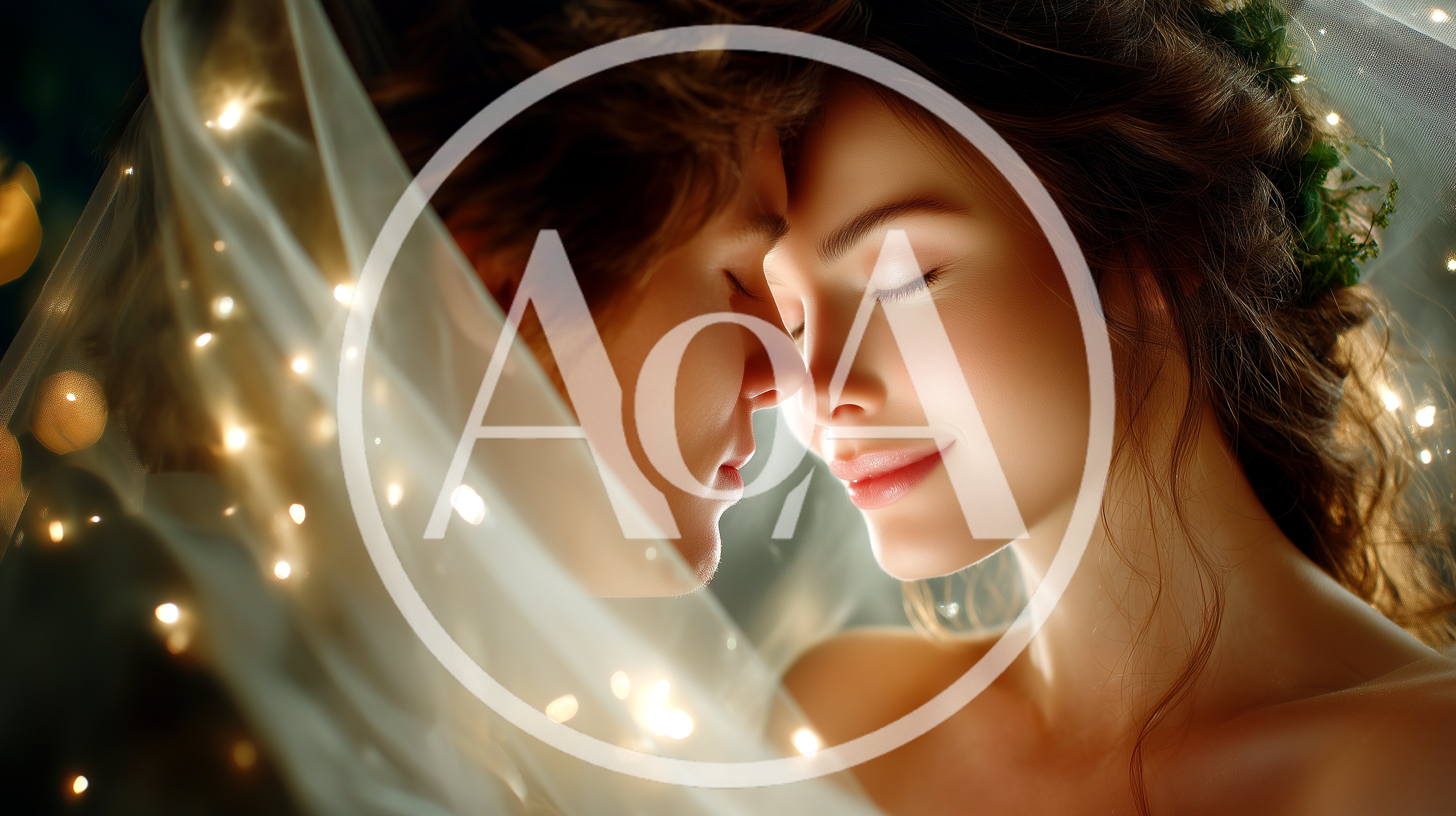 Romantic Couple Embracing Under Fairy Lights
