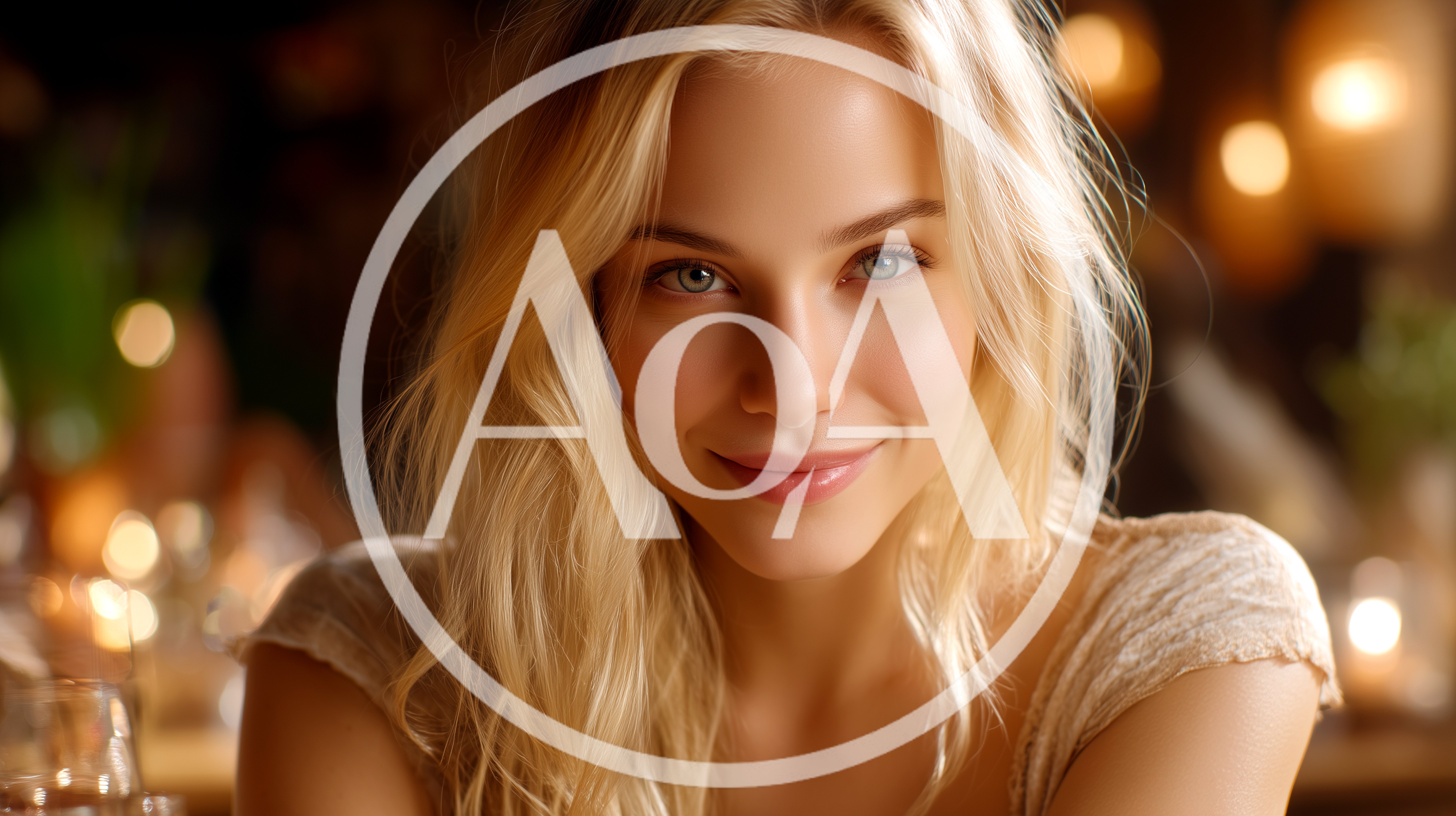Portrait Of A Beautiful Blonde Woman Smiling In Restaurant