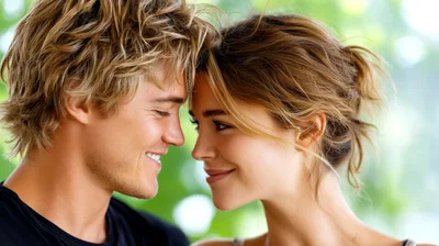 Young Couple Gazing Lovingly At Each Other Outdoors