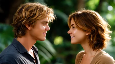 Young Couple Gazing Lovingly At Each Other Outdoors