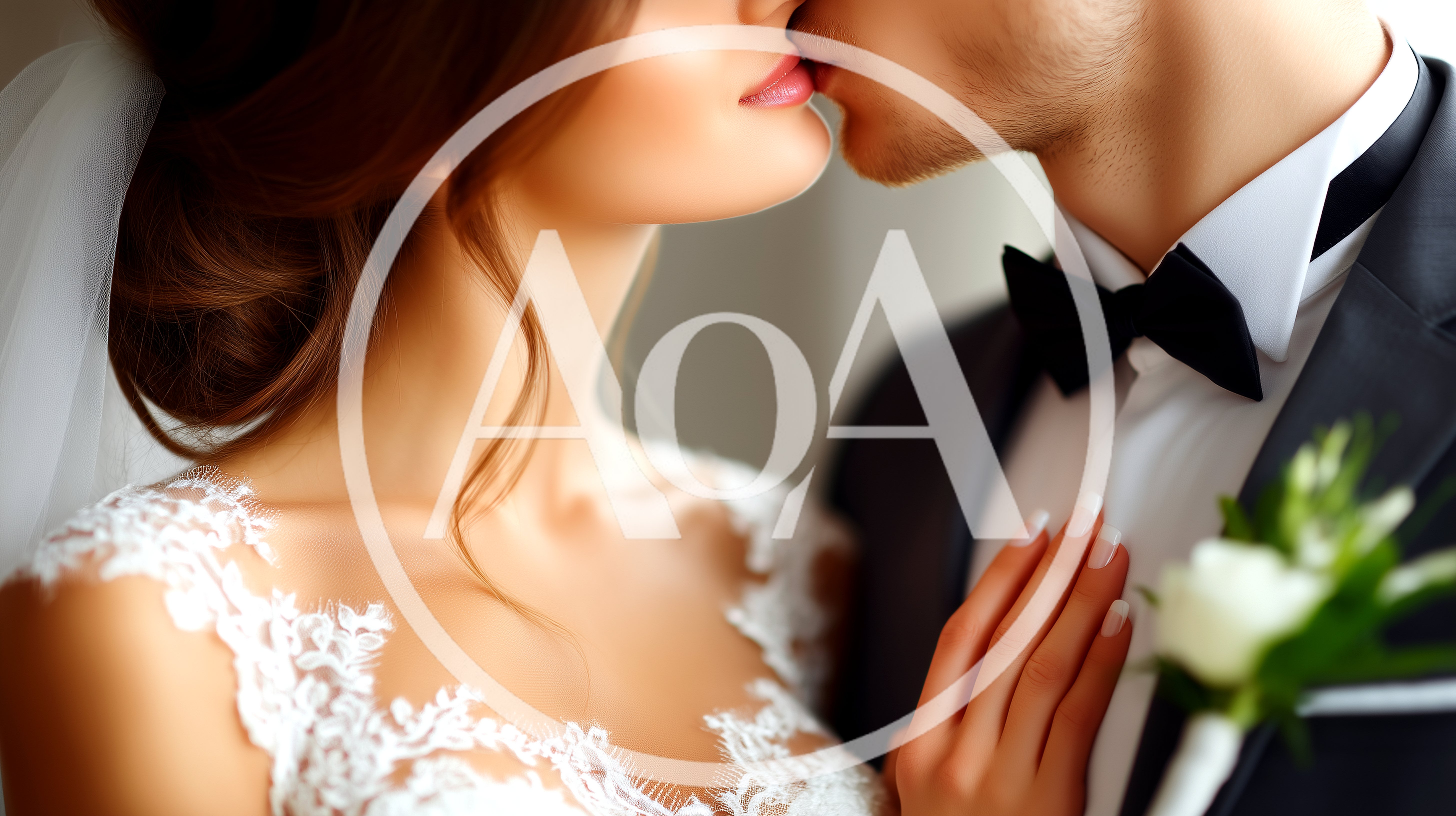 Bride And Groom Sharing An Intimate Wedding Kiss