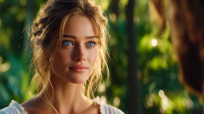 Portrait Of A Beautiful Woman With Bright Blue Eyes