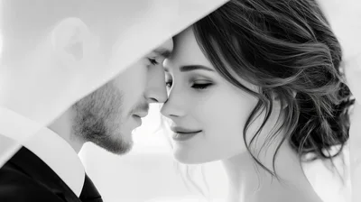 Romantic Bride And Groom Sharing An Intimate Moment
