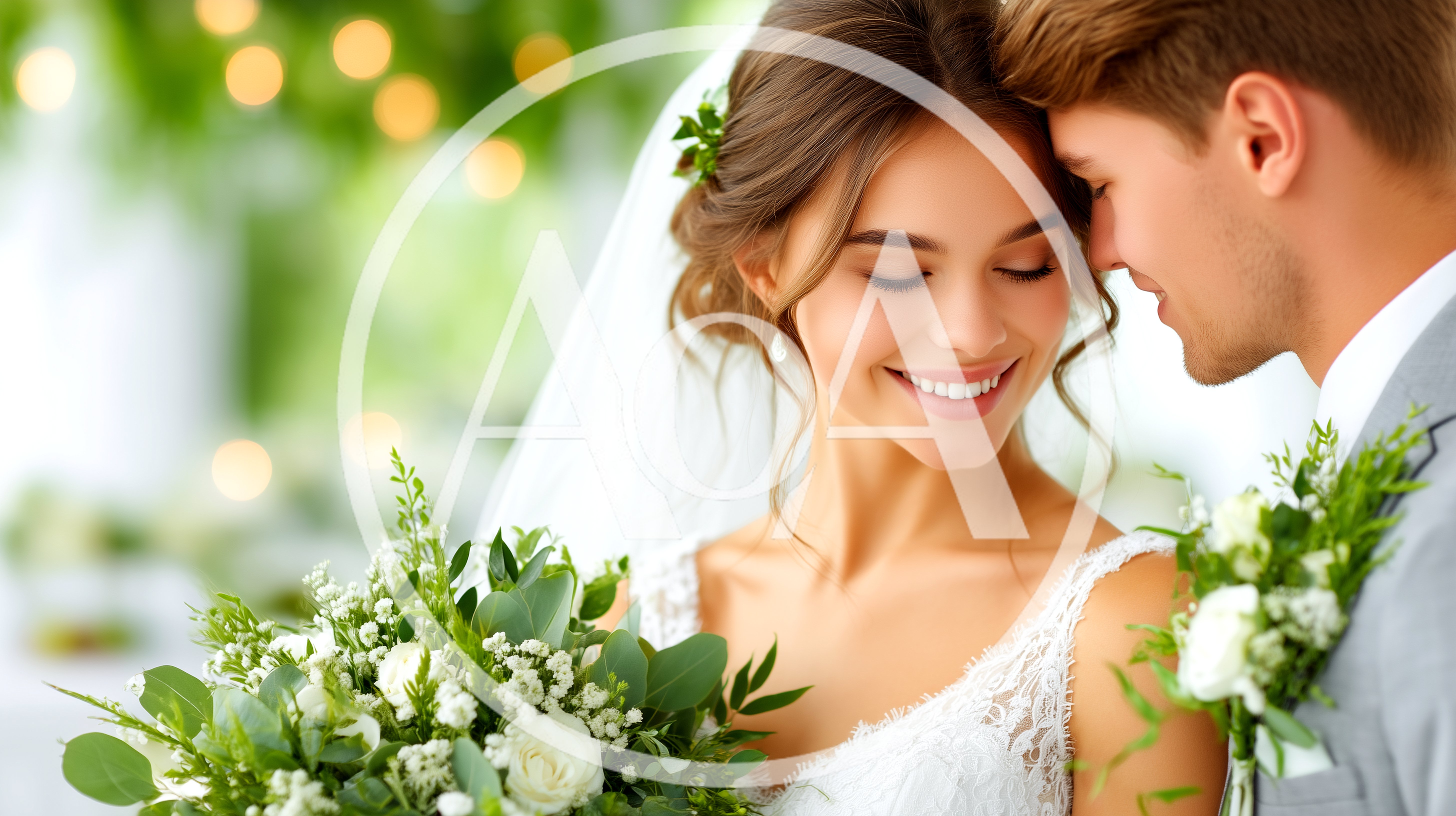 Happy Bride And Groom Embracing At Wedding Ceremony