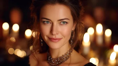 Elegant Woman Smiling In Candlelit Setting