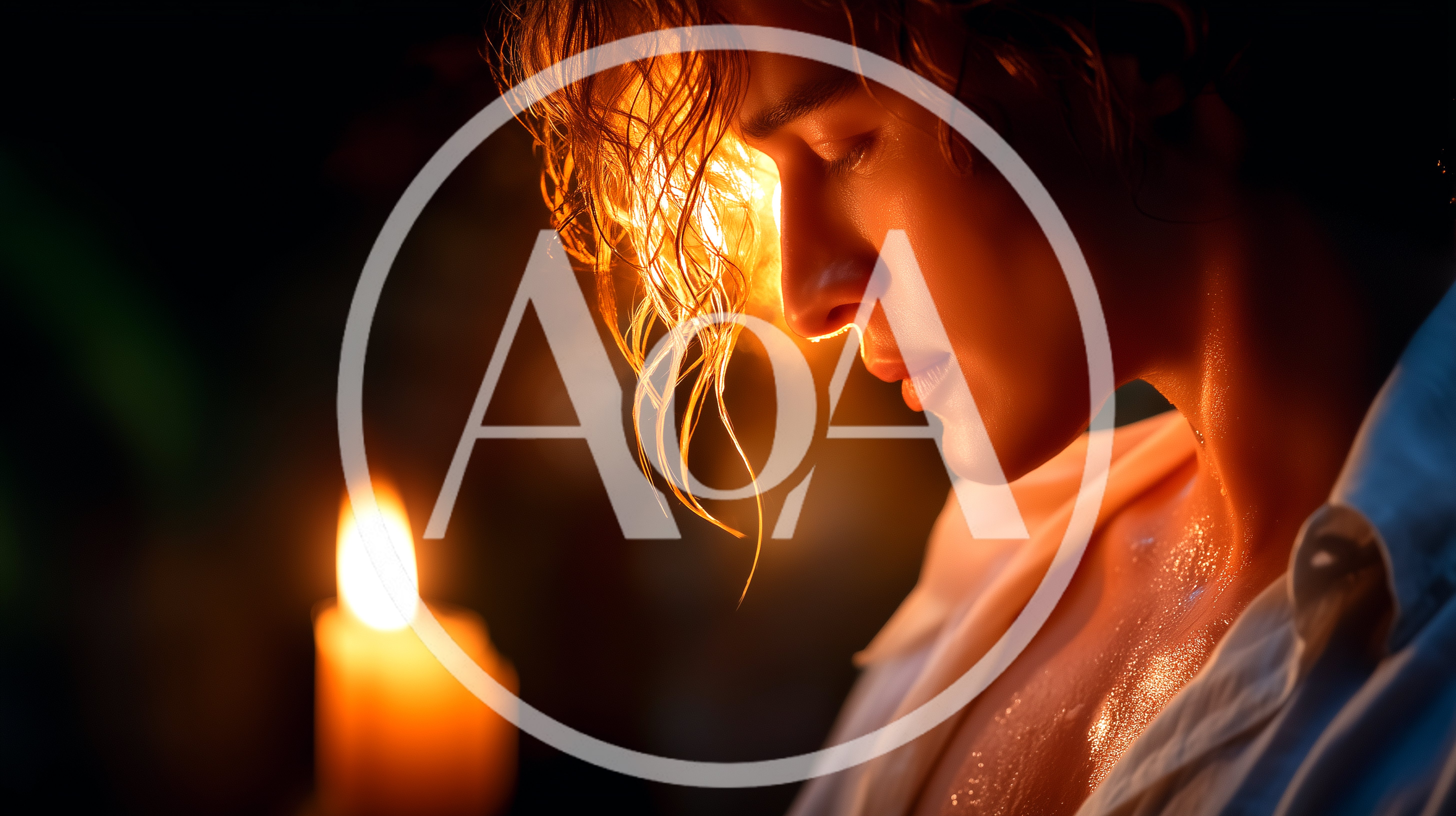 Young Man With Wet Hair Illuminated By Candlelight