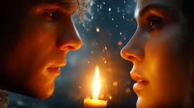 Romantic Couple Gazing At Each Other By Candlelight