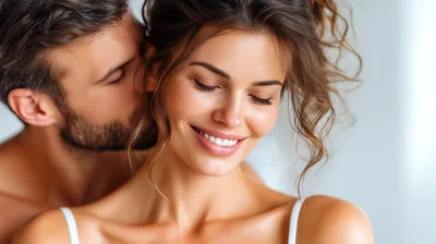 Man Whispering Into Woman's Ear With Affection