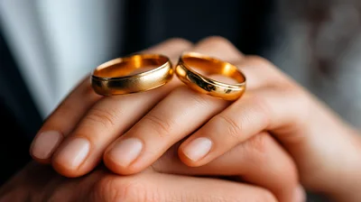 Close Up Of A Couple Holding Wedding Rings