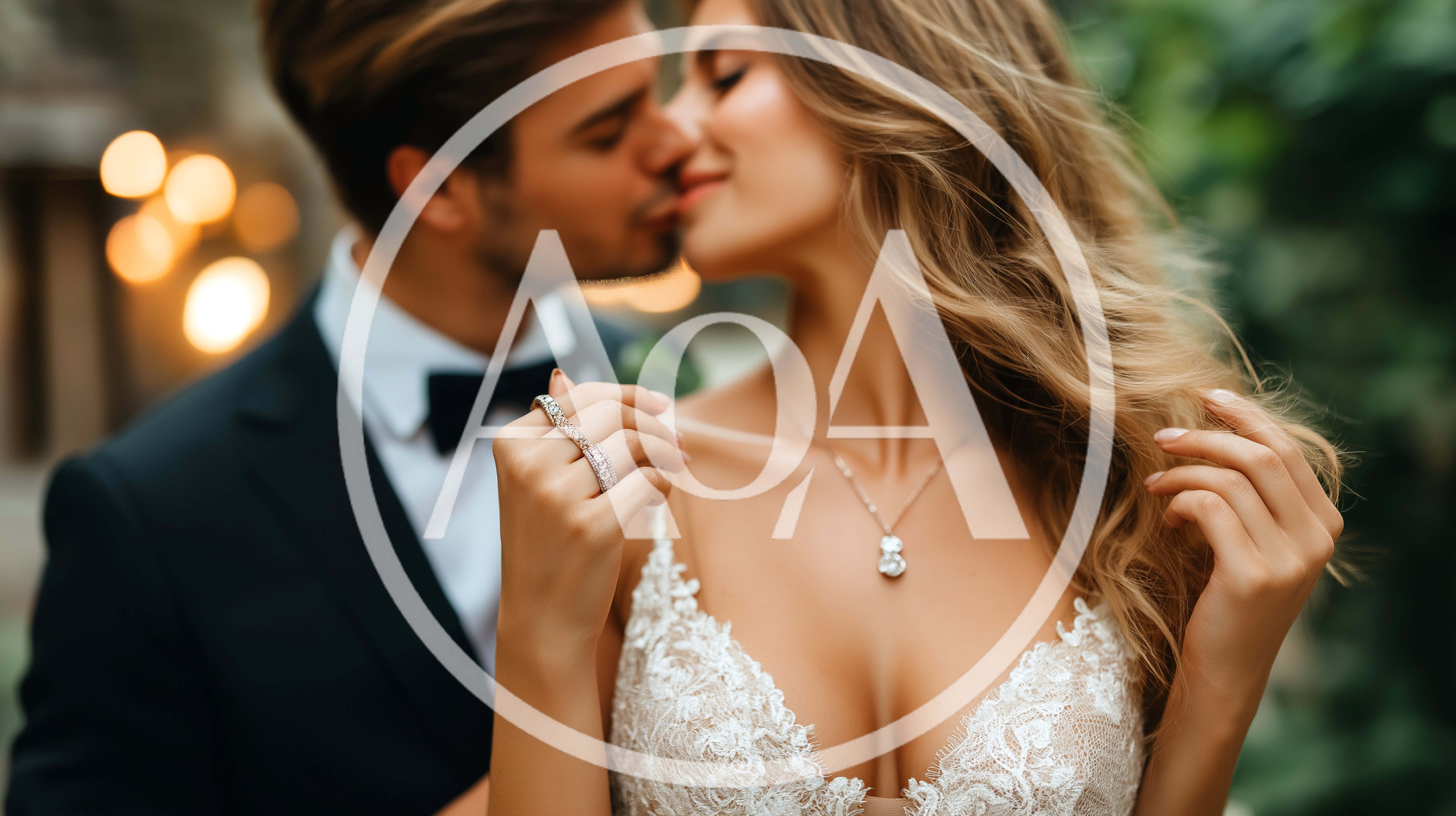 Romantic Newlywed Couple Sharing An Intimate Wedding Kiss
