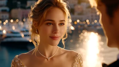 Elegant Woman Gazing Lovingly At Partner During Sunset
