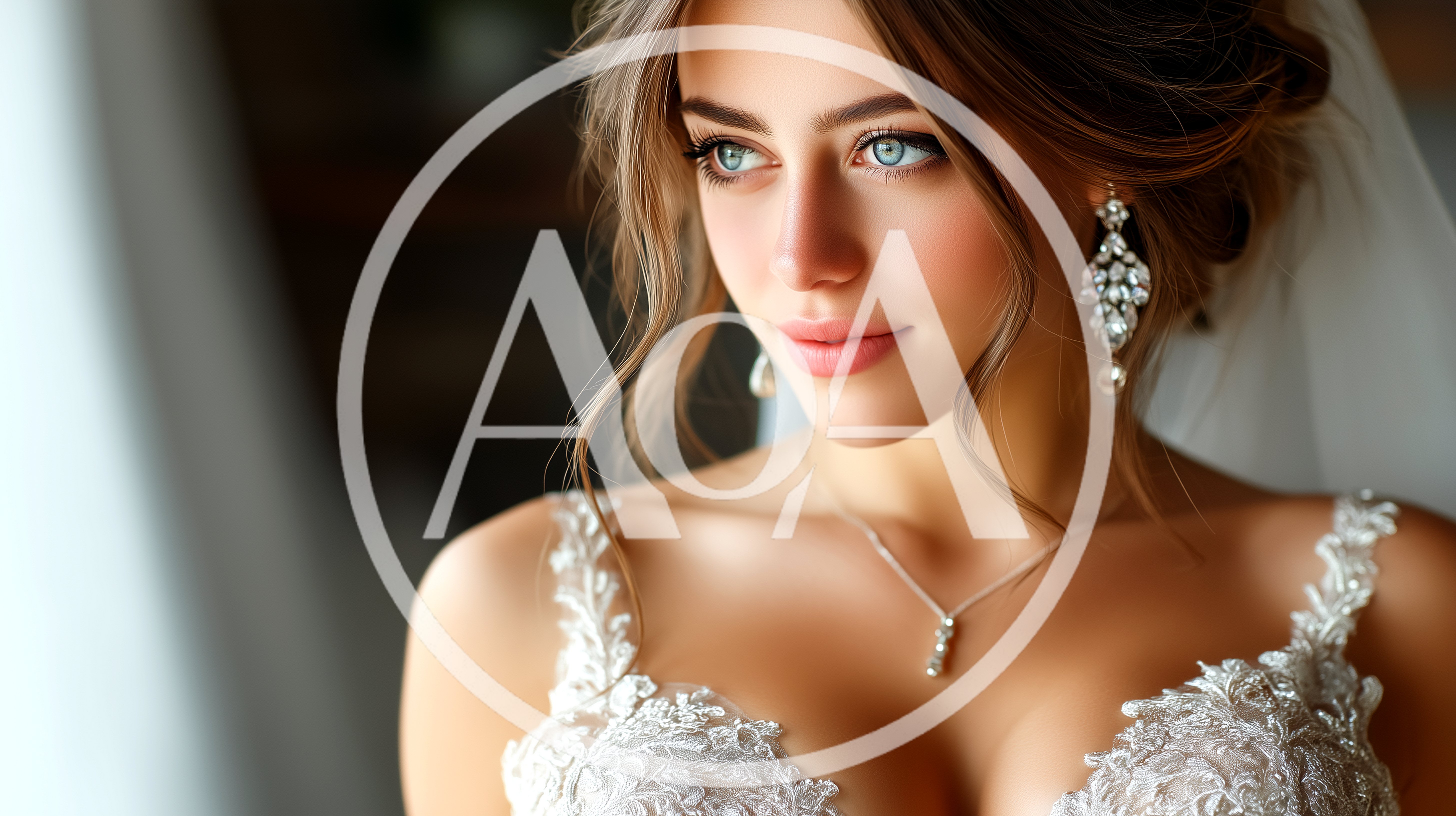 Beautiful Bride Wearing Elegant Lace Wedding Dress
