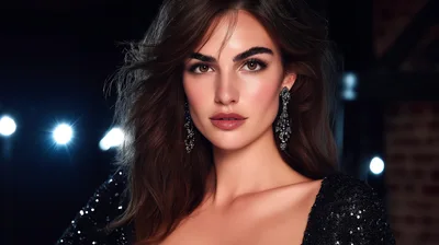 Elegant Woman With Dark Hair And Evening Makeup