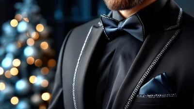 Elegant Man In Black Tuxedo With Bow Tie