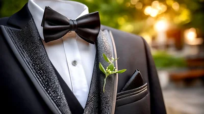 Elegant Groom Suit With Bow Tie And Boutonniere