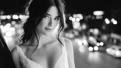Beautiful Bride Looking At Camera In Night City