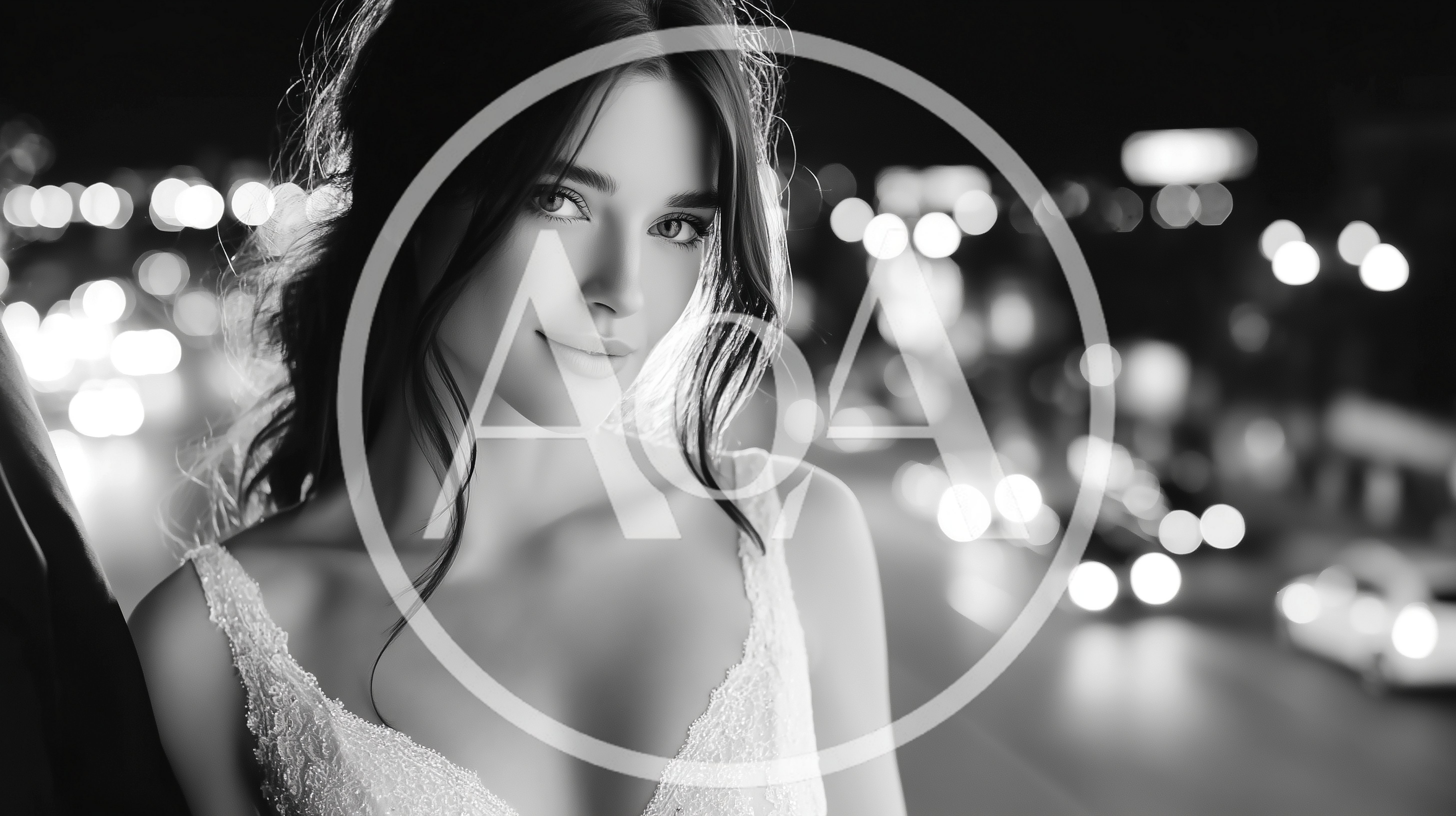Beautiful Bride Looking At Camera In Night City