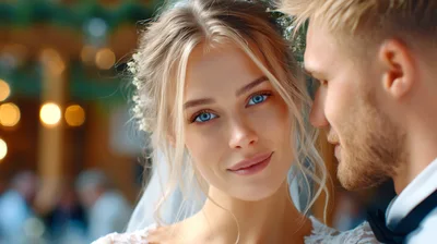 Close Up Of A Beautiful Bride And Groom
