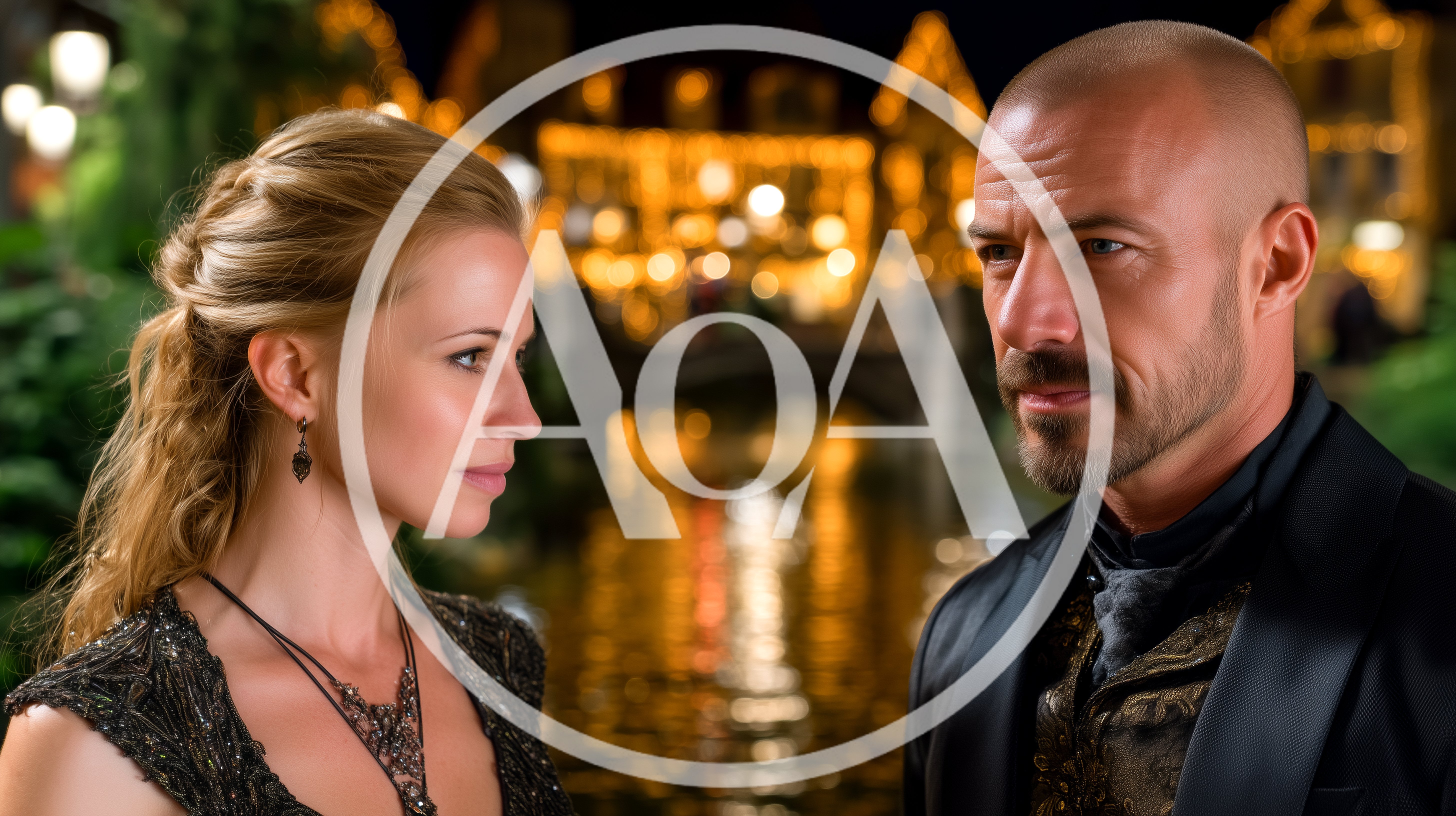 Elegant Couple Gazing At Each Other In Evening Setting