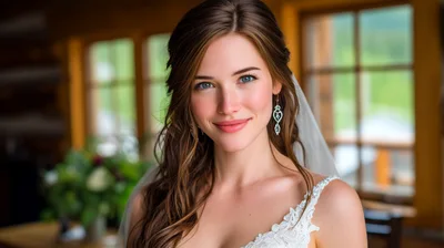 Beautiful Bride Smiling In A Rustic Wedding Venue