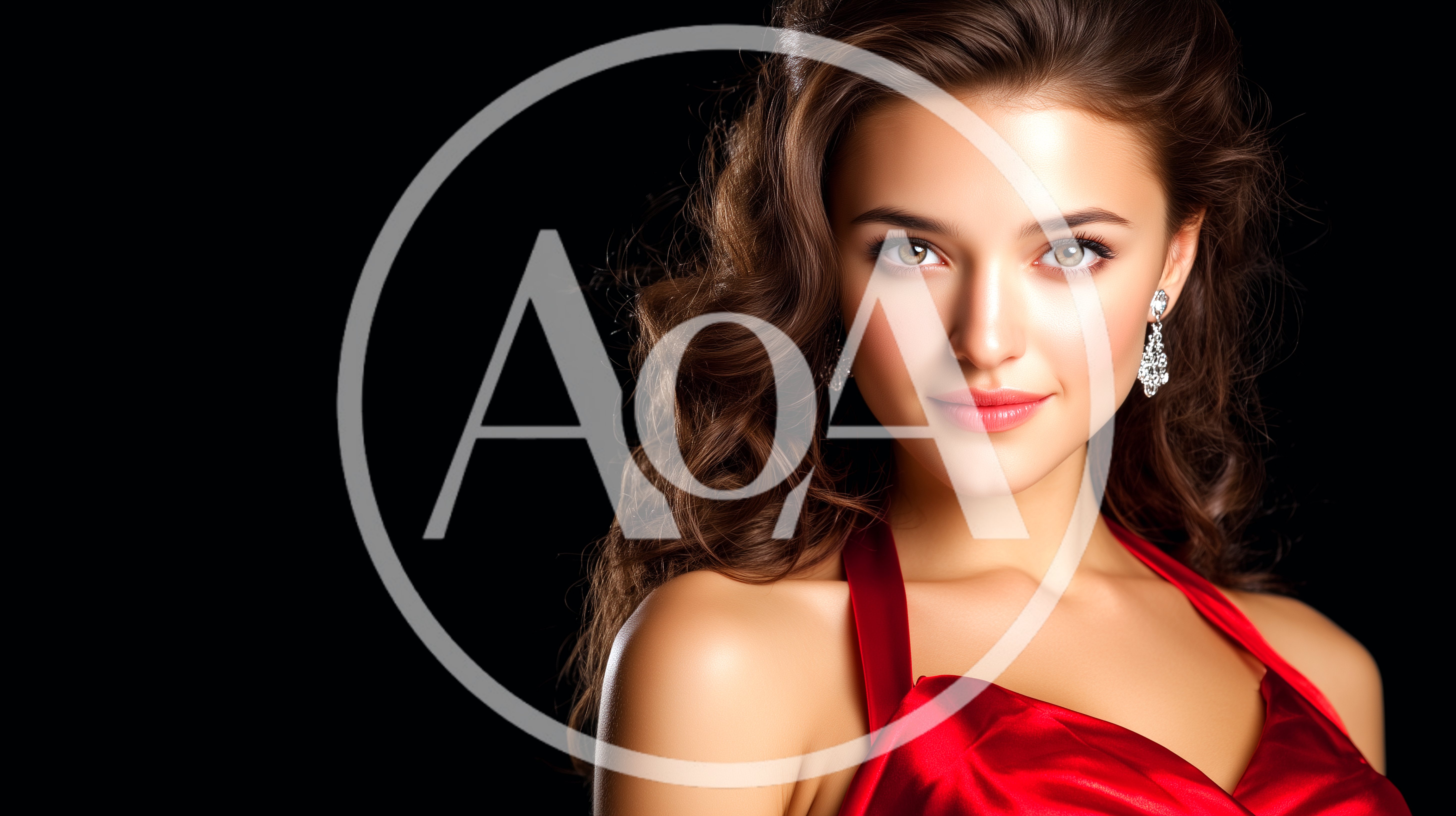 Elegant Woman Wearing Red Dress and Diamond Earrings