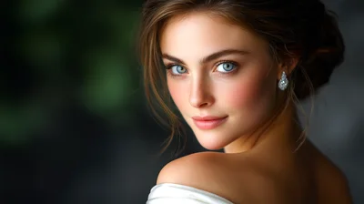 Elegant Young Woman With Blue Eyes Looking Over Shoulder