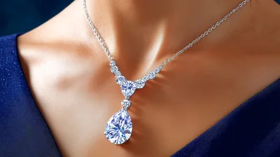 Elegant Diamond Teardrop Pendant Necklace On Woman