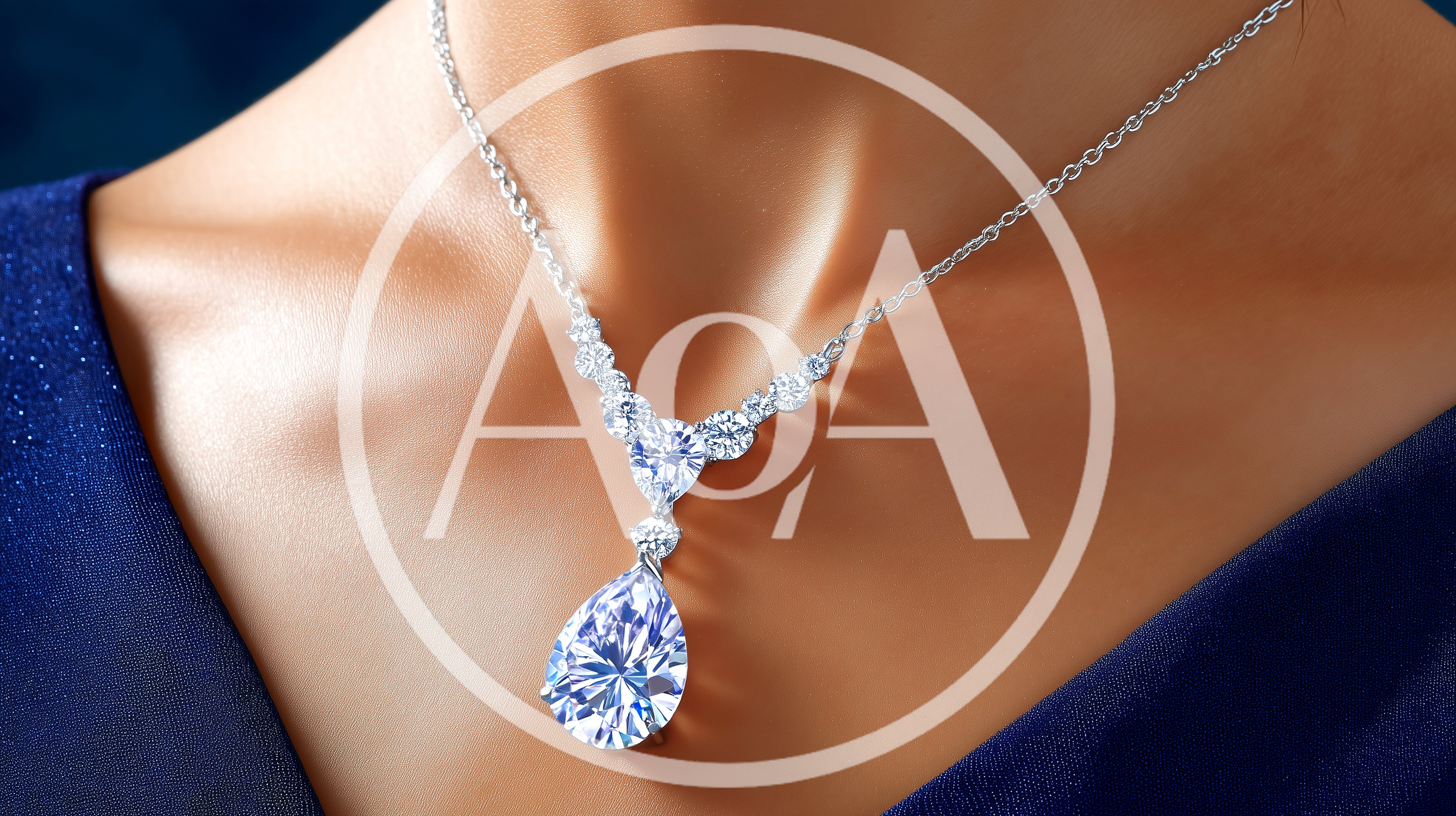 Elegant Diamond Teardrop Pendant Necklace On Woman